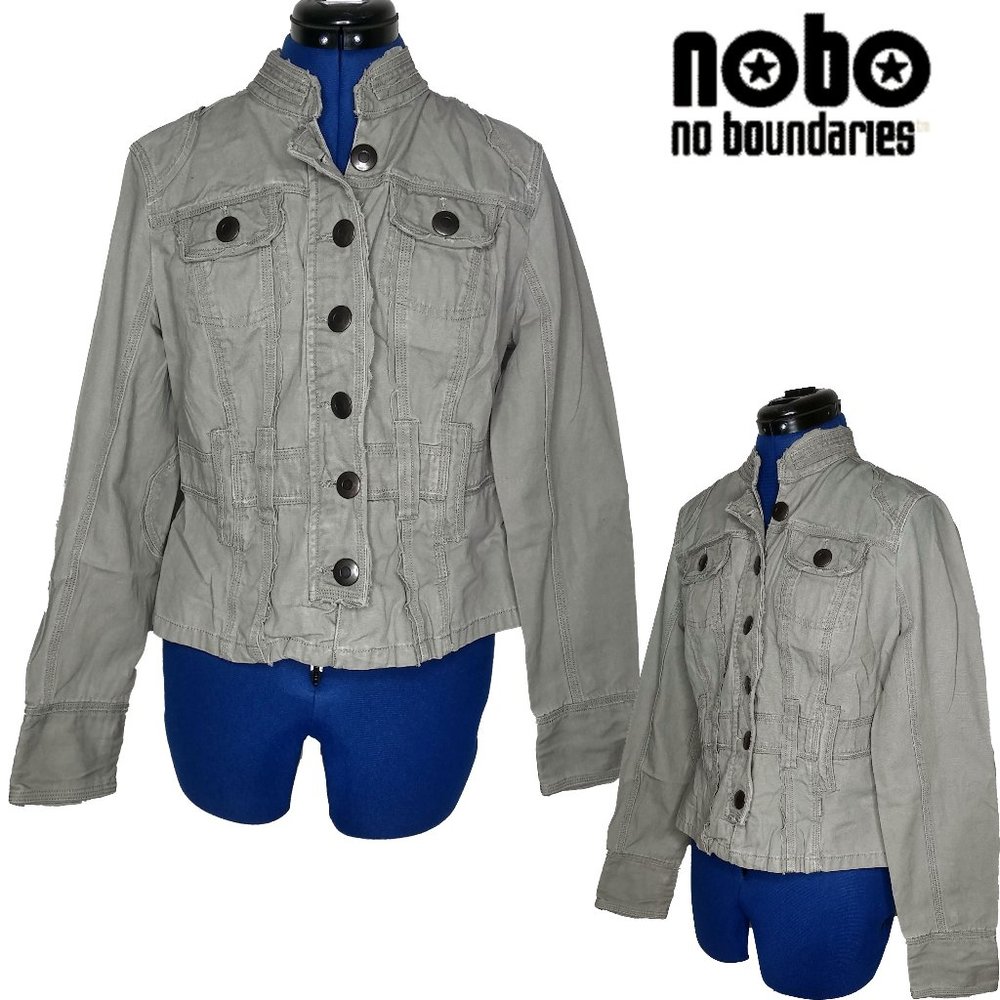 No Boundaries Olive Jean Jacket Juniors Large